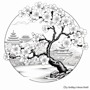 Artistic Cherry Blossom Coloring Pages 3