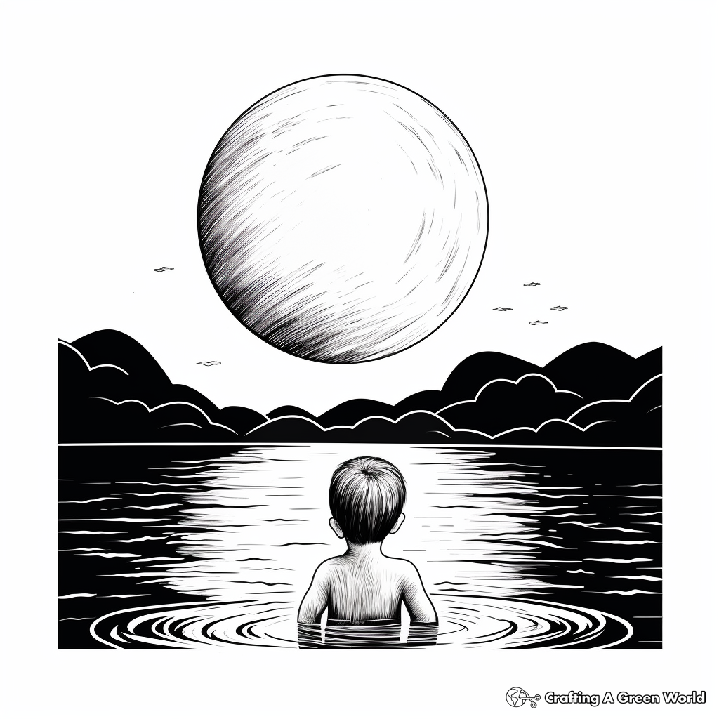 Artistic Full Moon Reflected on Ocean Coloring Pages 3