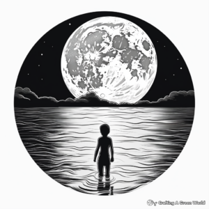 Artistic Full Moon Reflected on Ocean Coloring Pages 4