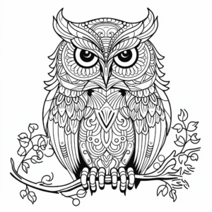 Artistic Intricate Great Horned Owl Coloring Pages 1