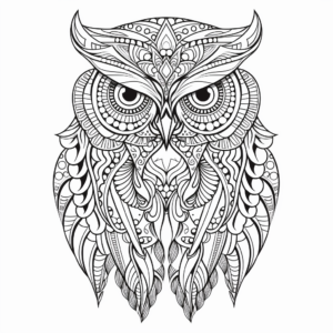 Artistic Intricate Great Horned Owl Coloring Pages 2