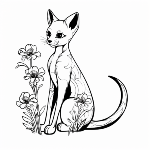 Artistic Oriental Shorthair and Orchid Coloring Pages 1