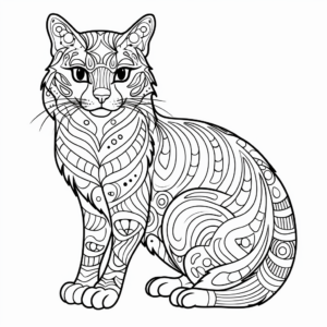 Artistic Outline of Spotted Tabby Cat Coloring Pages 4
