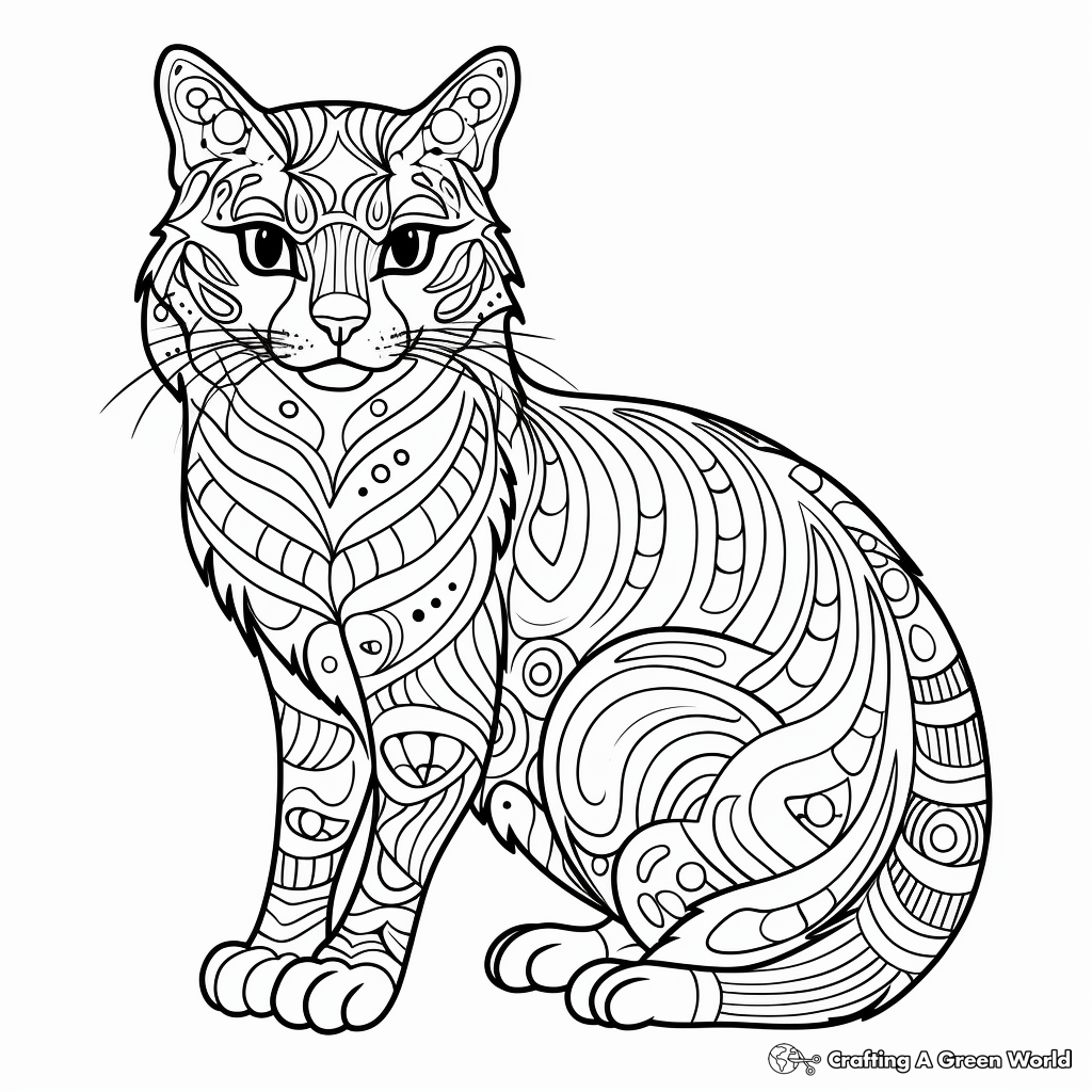 Artistic Outline of Spotted Tabby Cat Coloring Pages 4