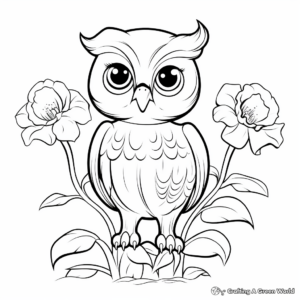 Artistic Owl and Daffodil Coloring Pages 1