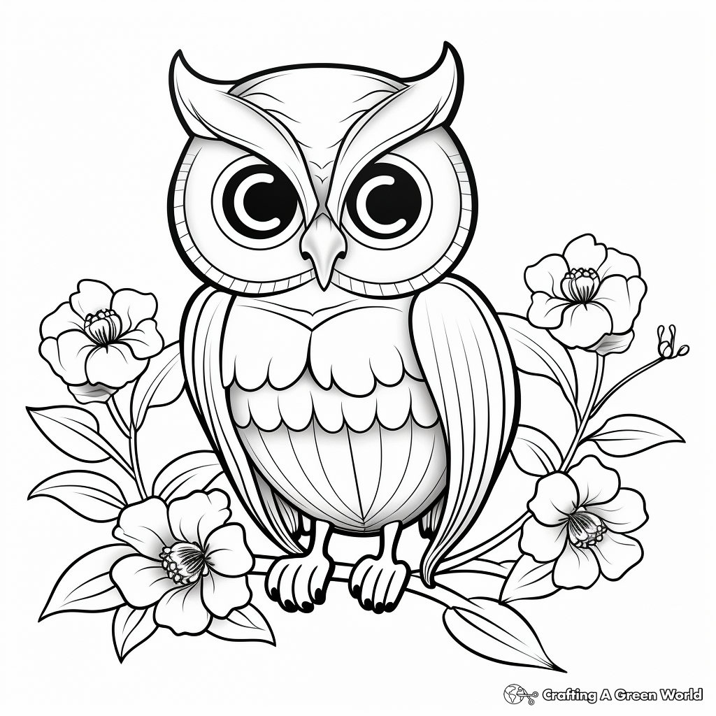 Artistic Owl and Daffodil Coloring Pages 3
