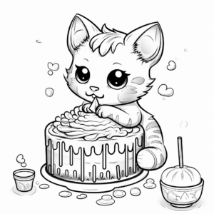 Artistic Painter Cat Cake Coloring Page 1