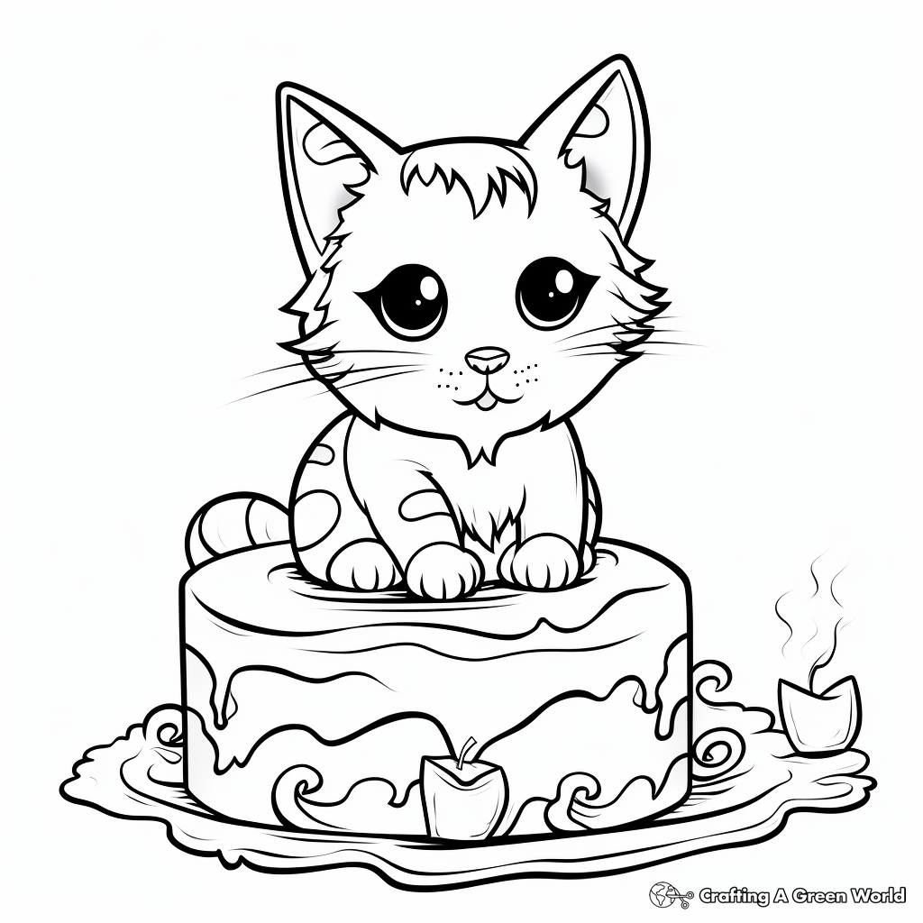 Artistic Painter Cat Cake Coloring Page 3
