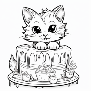 Artistic Painter Cat Cake Coloring Page 4