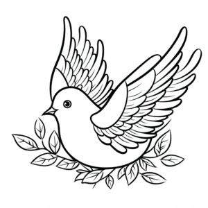 Artistic Peace Dove with Olive Branch Coloring Pages 1