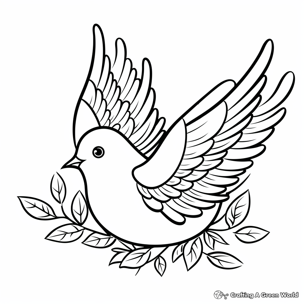 Artistic Peace Dove with Olive Branch Coloring Pages 1