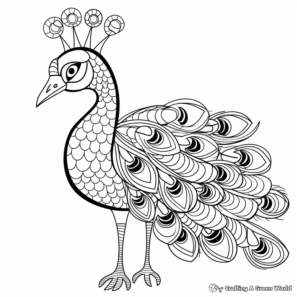 Artistic Peacock Doodle Coloring Pages for Adults 4