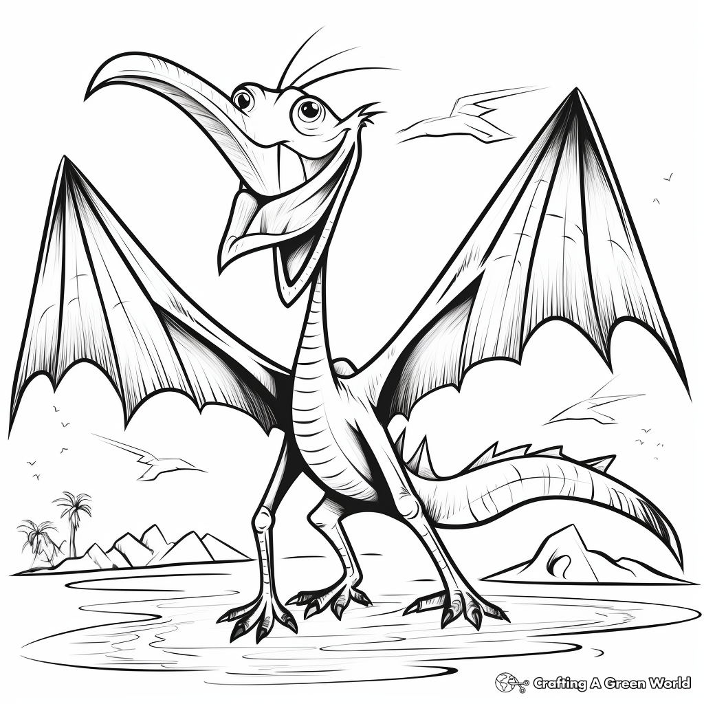 Artistic Pterodactyl Outline for Coloring 3