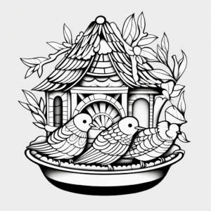 Artistic Stained Glass Bird Feeder Coloring Pages 1
