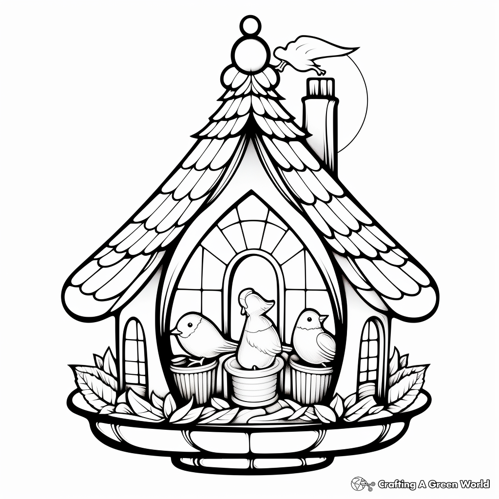 Artistic Stained Glass Bird Feeder Coloring Pages 3