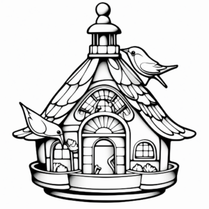 Artistic Stained Glass Bird Feeder Coloring Pages 4