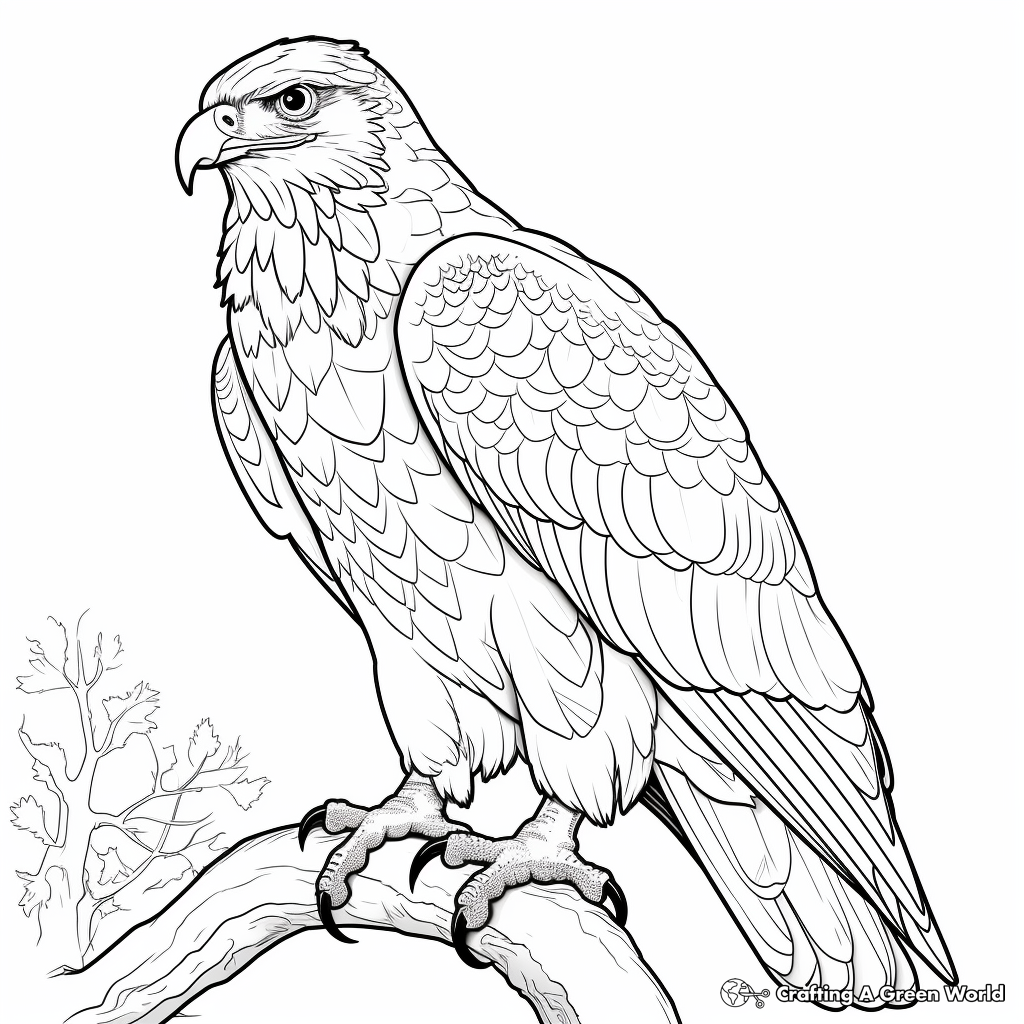 Artistic Stylized Red Tailed Hawk Coloring Pages 2