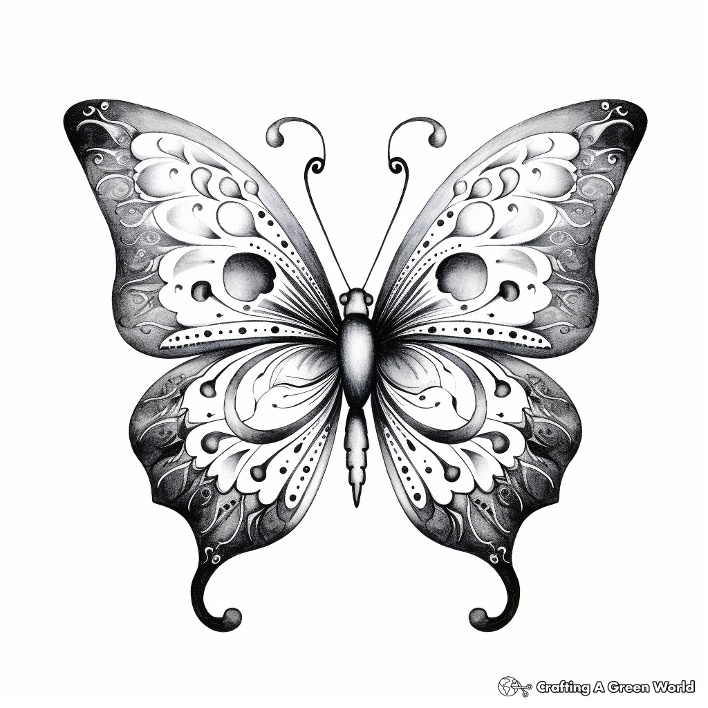 Artistic Watercolor Heart Butterfly Coloring Pages 3