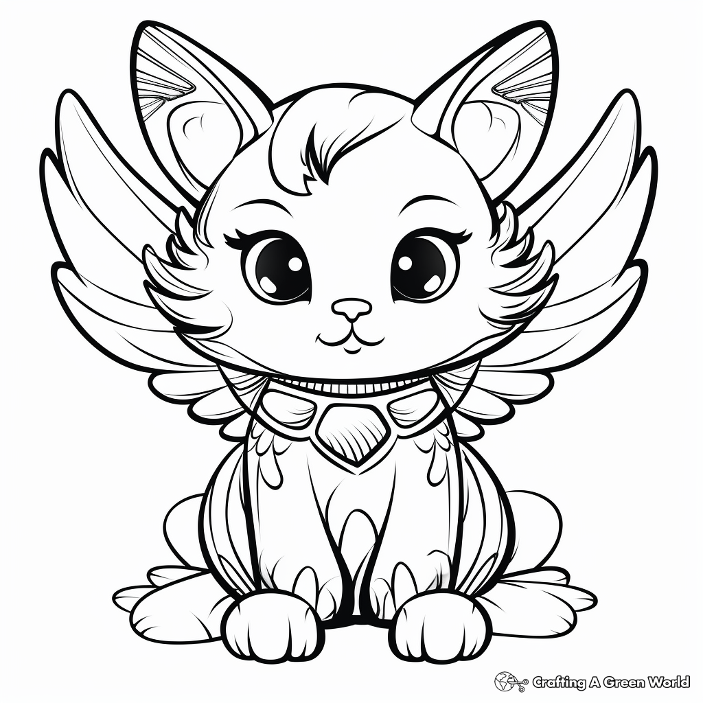 Artistic Wings of Angel Cat Coloring Pages 2