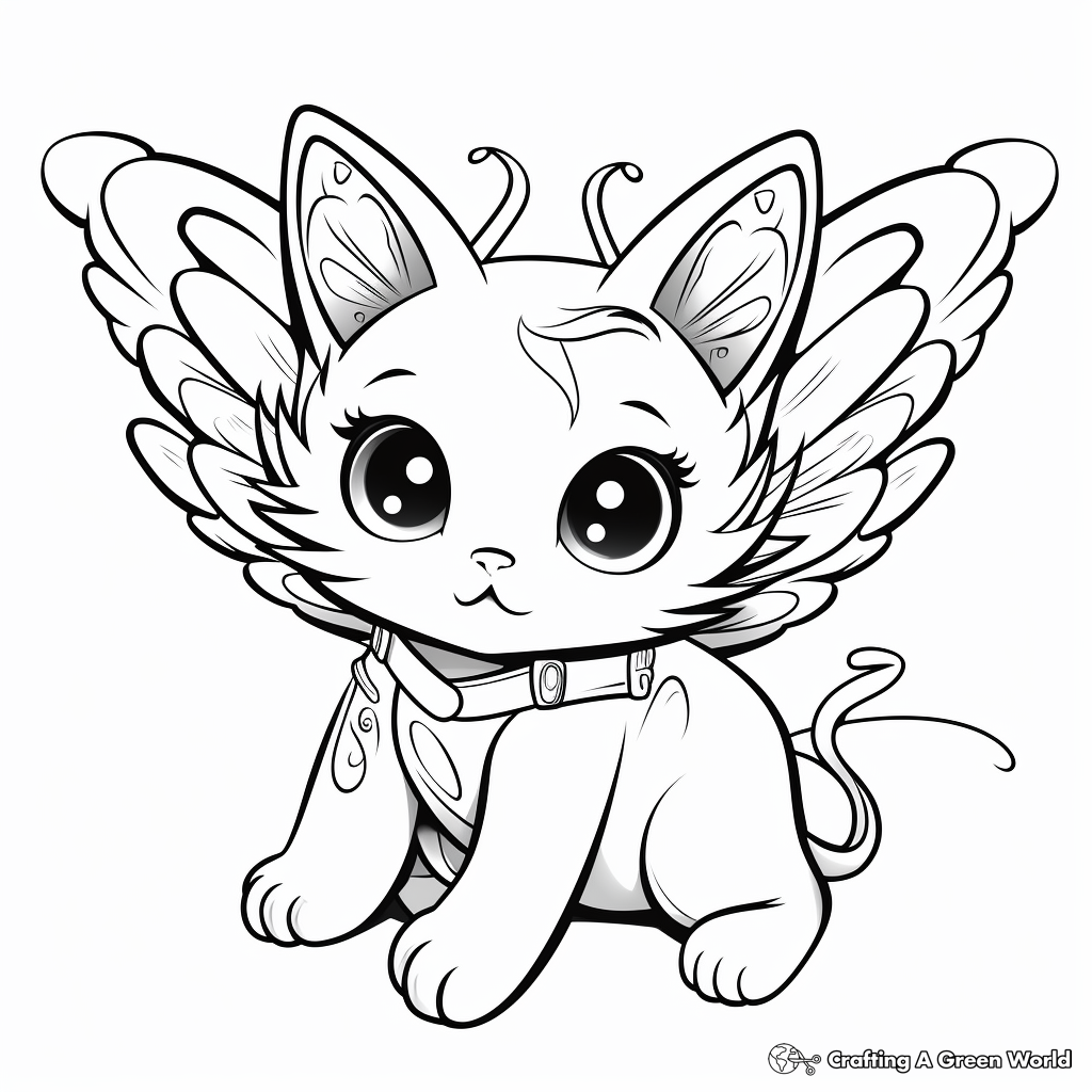 Artistic Wings of Angel Cat Coloring Pages 3