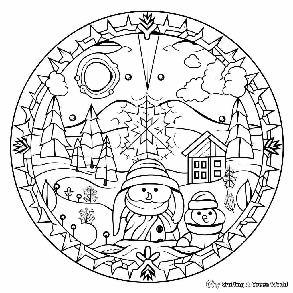 Artistic Winter Holiday Mandala Coloring Pages 2