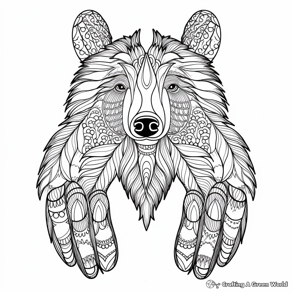 Artistically Detailed Kodiak Bear Paw Coloring Pages 1