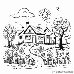 Artist's Preschool Spring Scenery Coloring Pages 1