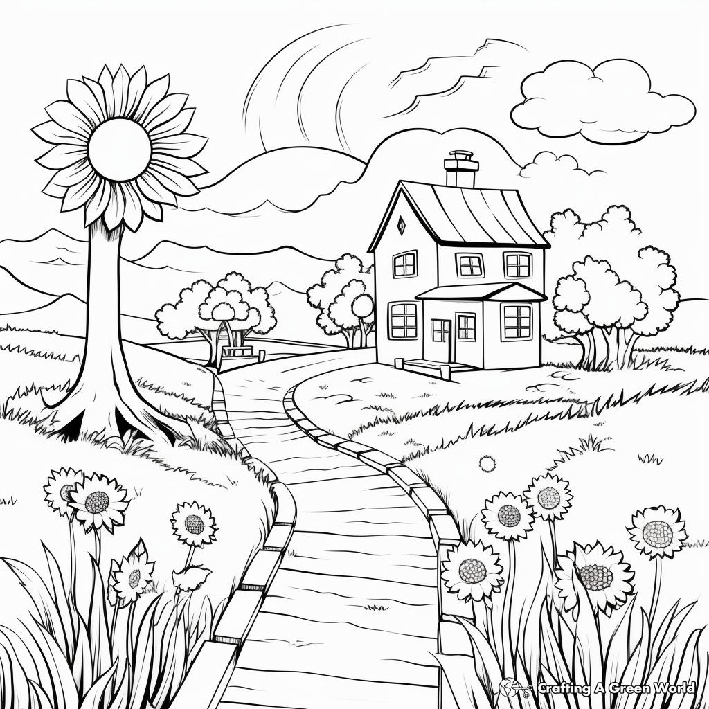 Artist's Preschool Spring Scenery Coloring Pages 2