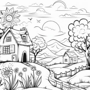 Artist's Preschool Spring Scenery Coloring Pages 3