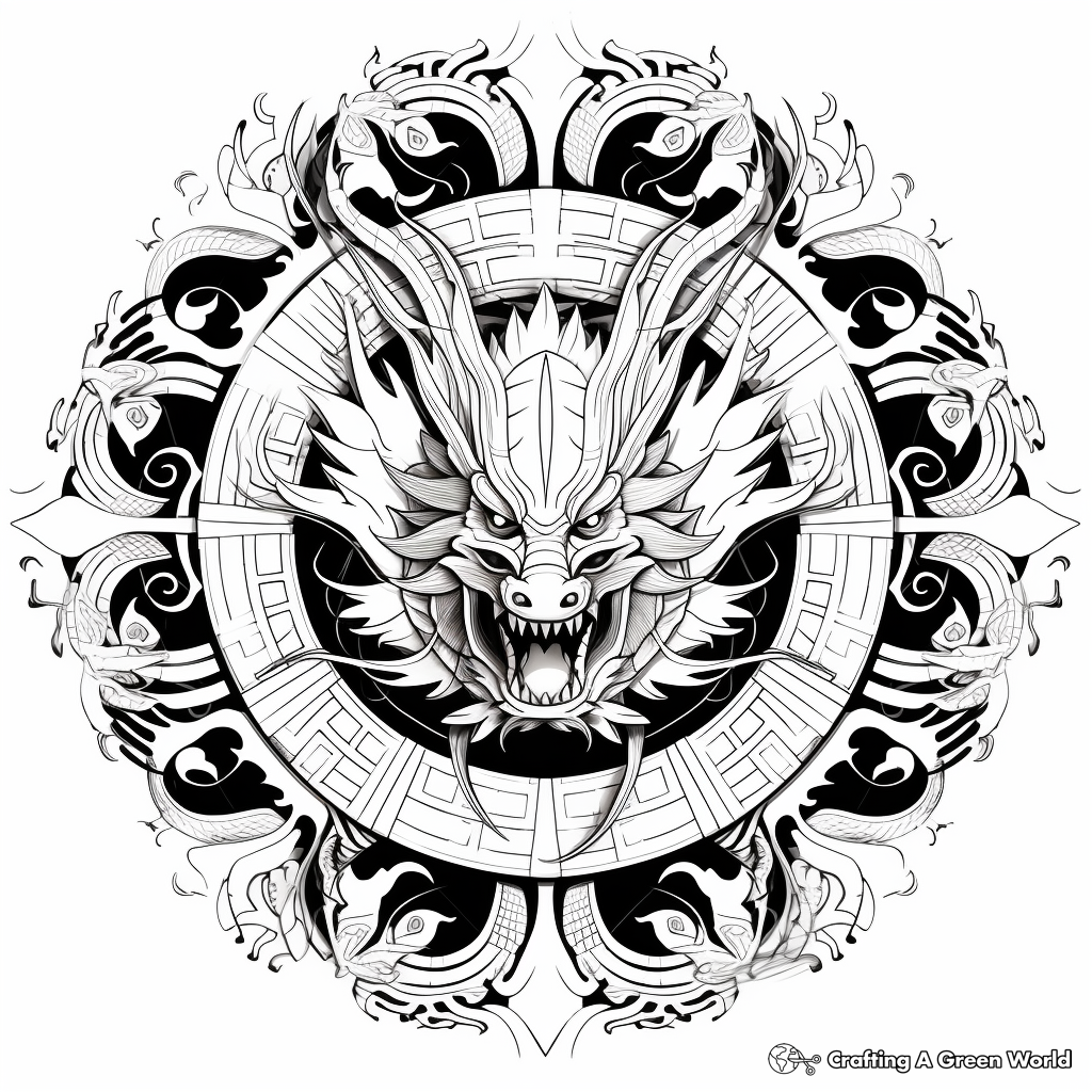 Asian-Inspired Dragon Mandala Coloring Pages 1