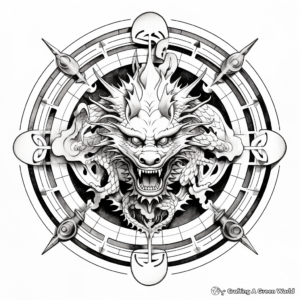 Asian-Inspired Dragon Mandala Coloring Pages 3