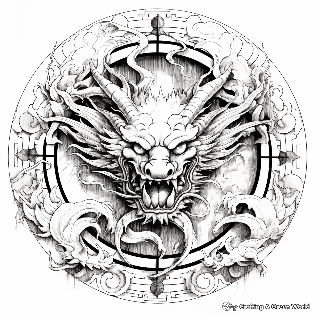 Asian-Inspired Dragon Mandala Coloring Pages 4