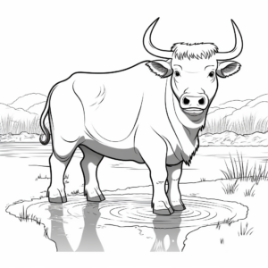 Asian Water Buffalo at the Pond Coloring Pages 3