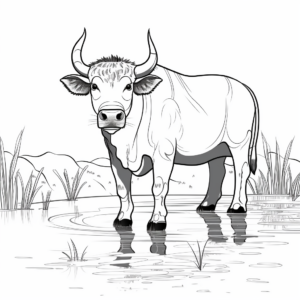 Asian Water Buffalo at the Pond Coloring Pages 4