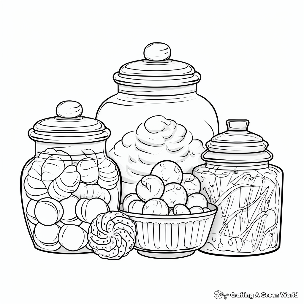 Assorted Candy in Jar Coloring Pages: Different Sizes and Shapes 1