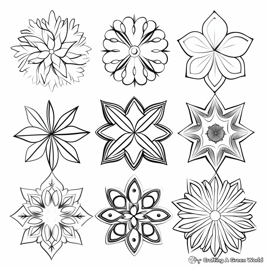 Assorted Snowflakes: Variety Pack Coloring Pages 3