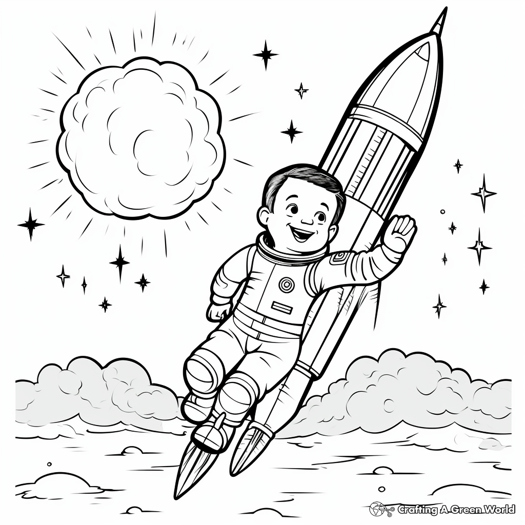Astronaut and Space Rocket Launch Coloring Pages 2