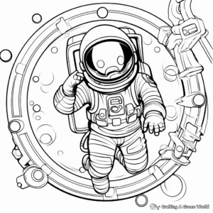 Astronaut Floating in Zero Gravity Coloring Sheets 2