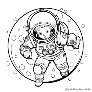 Astronaut Floating in Zero Gravity Coloring Sheets 3