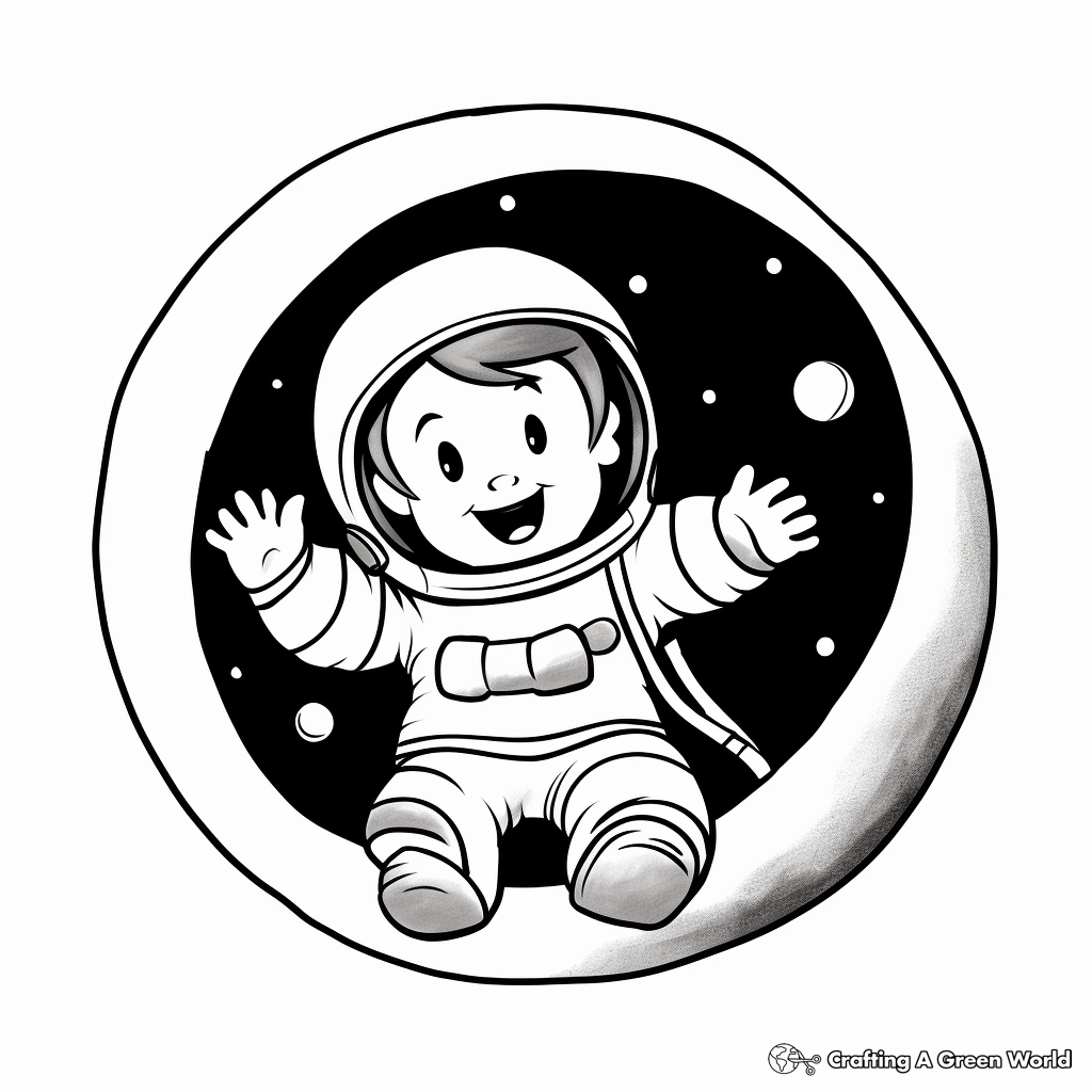 Astronaut Landing on Crescent Moon Coloring pages 1