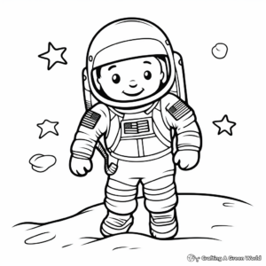 Astronaut with American Flag Coloring Pages 1