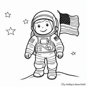 Astronaut with American Flag Coloring Pages 2