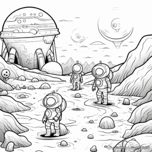 Astronauts Exploring an Alien Planet Coloring Pages 2