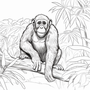 Attractive Chimpanzee in the Jungle Coloring Pages 1