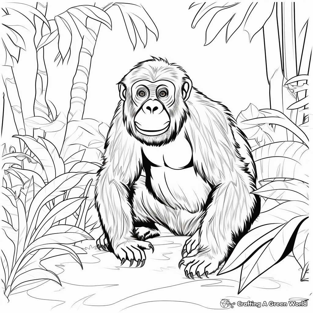 Attractive Chimpanzee in the Jungle Coloring Pages 2