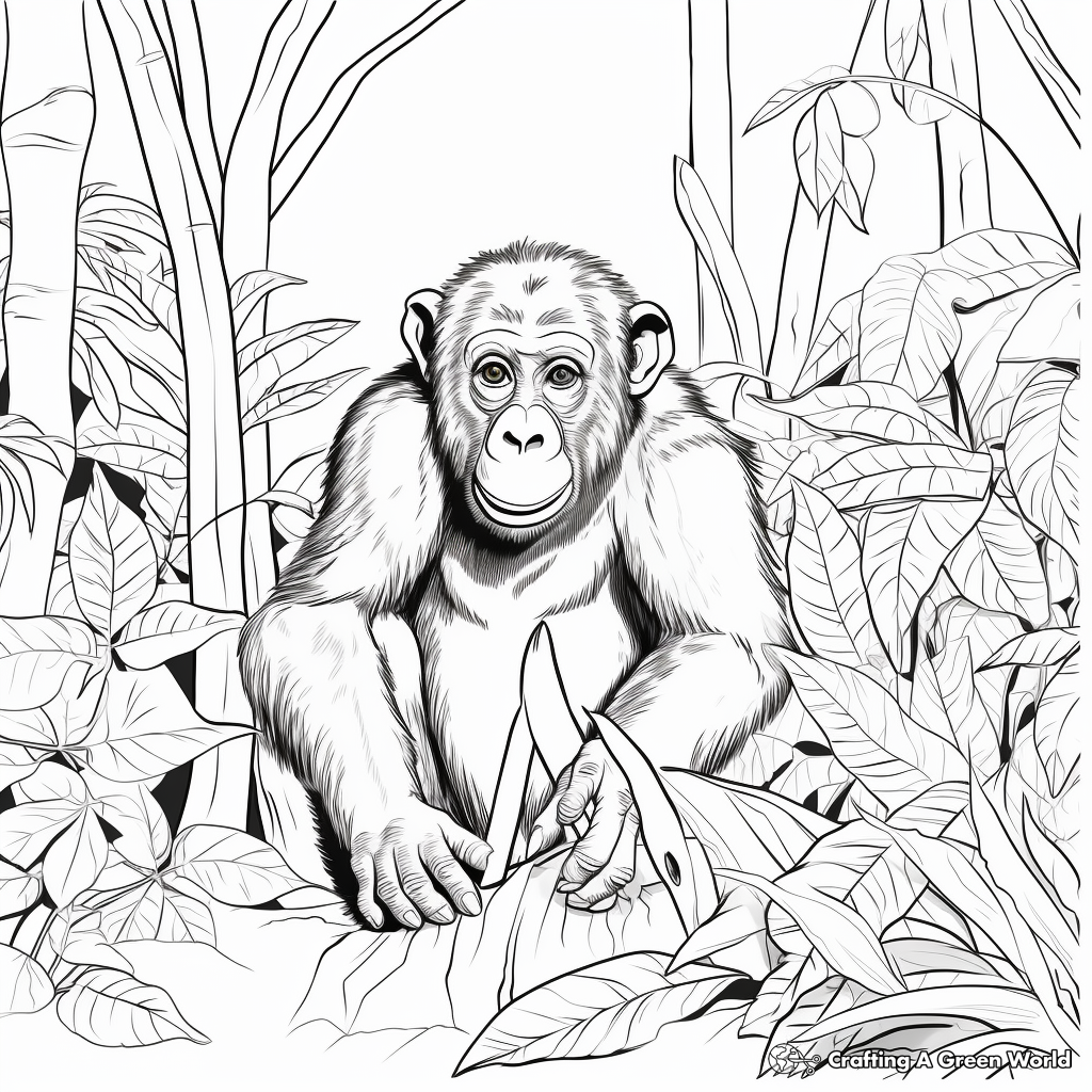 Attractive Chimpanzee in the Jungle Coloring Pages 4