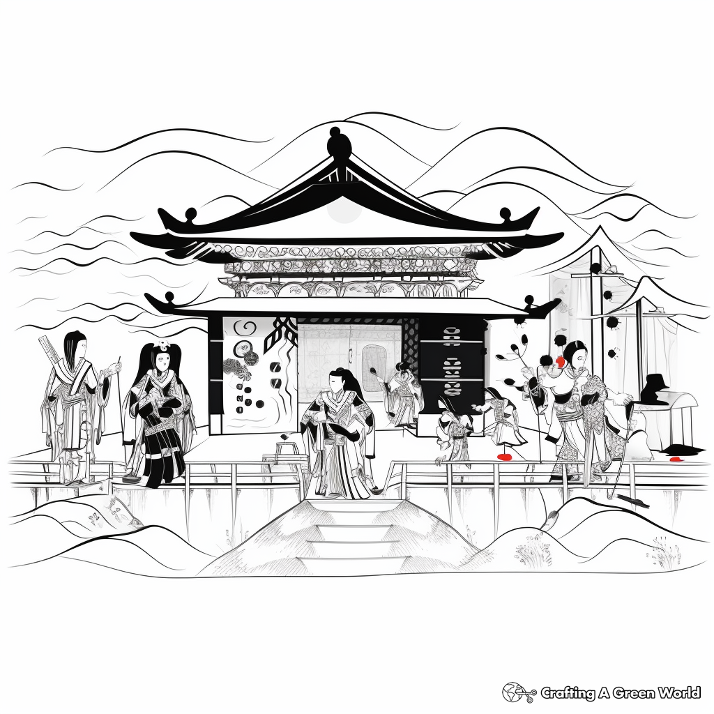 Authentic Japanese Kabuki Stage Coloring Pages 1