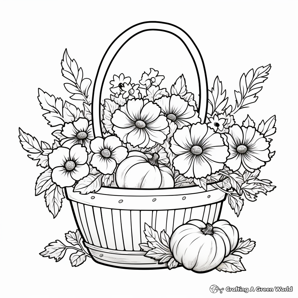 Autumn Flower Basket Coloring Sheets 2