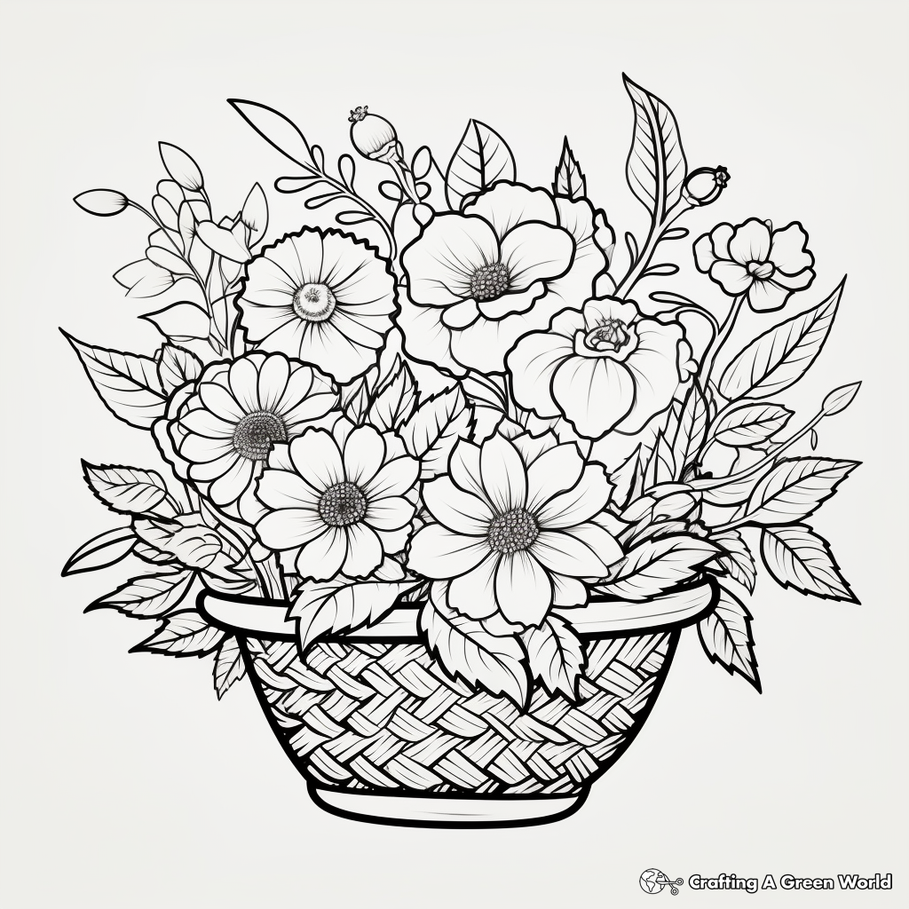 Autumn Flower Basket Coloring Sheets 3