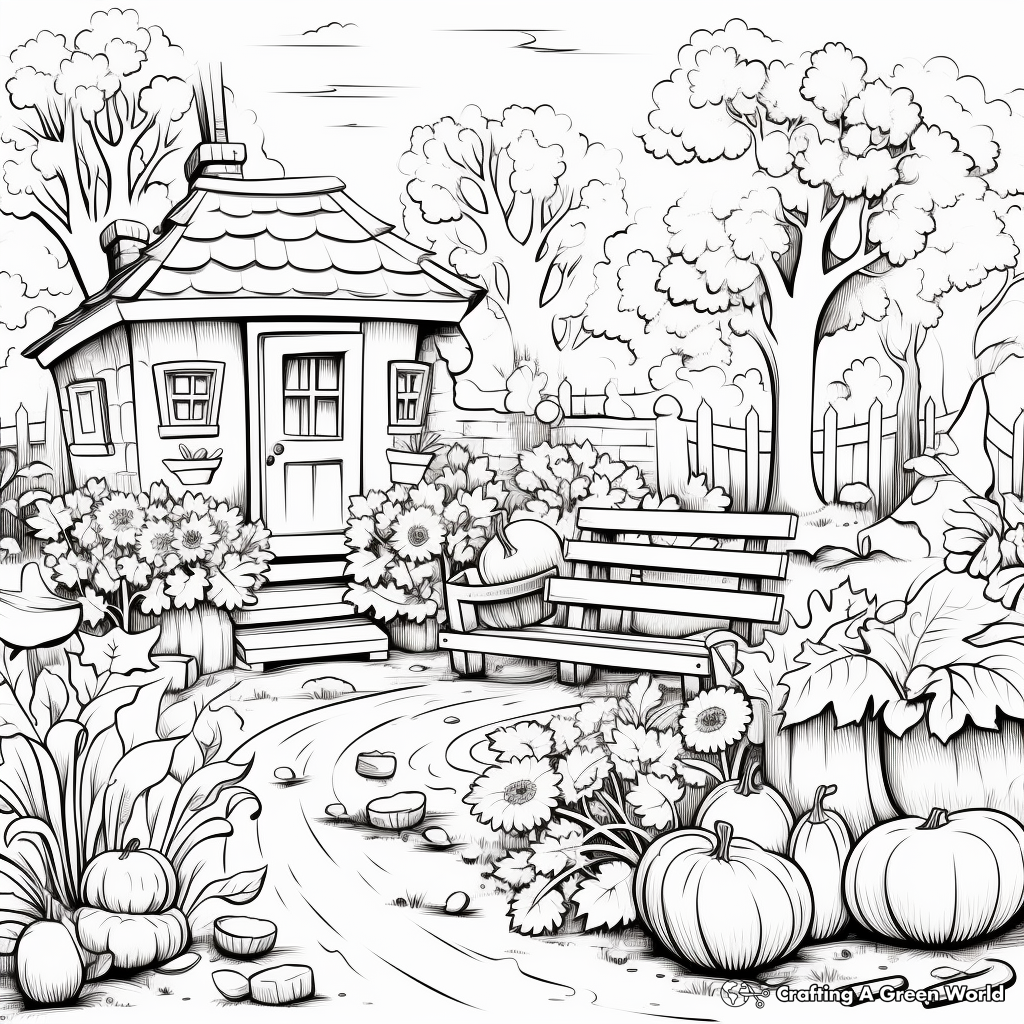 Autumn Garden Sceneries: Detailed Coloring Pages 1